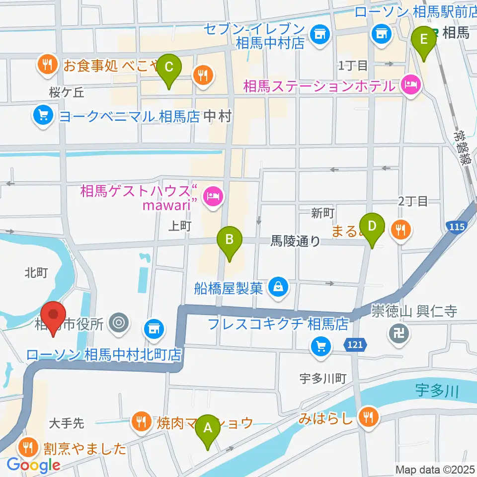 オアシス音楽センター（相馬センター）周辺のカフェ一覧地図