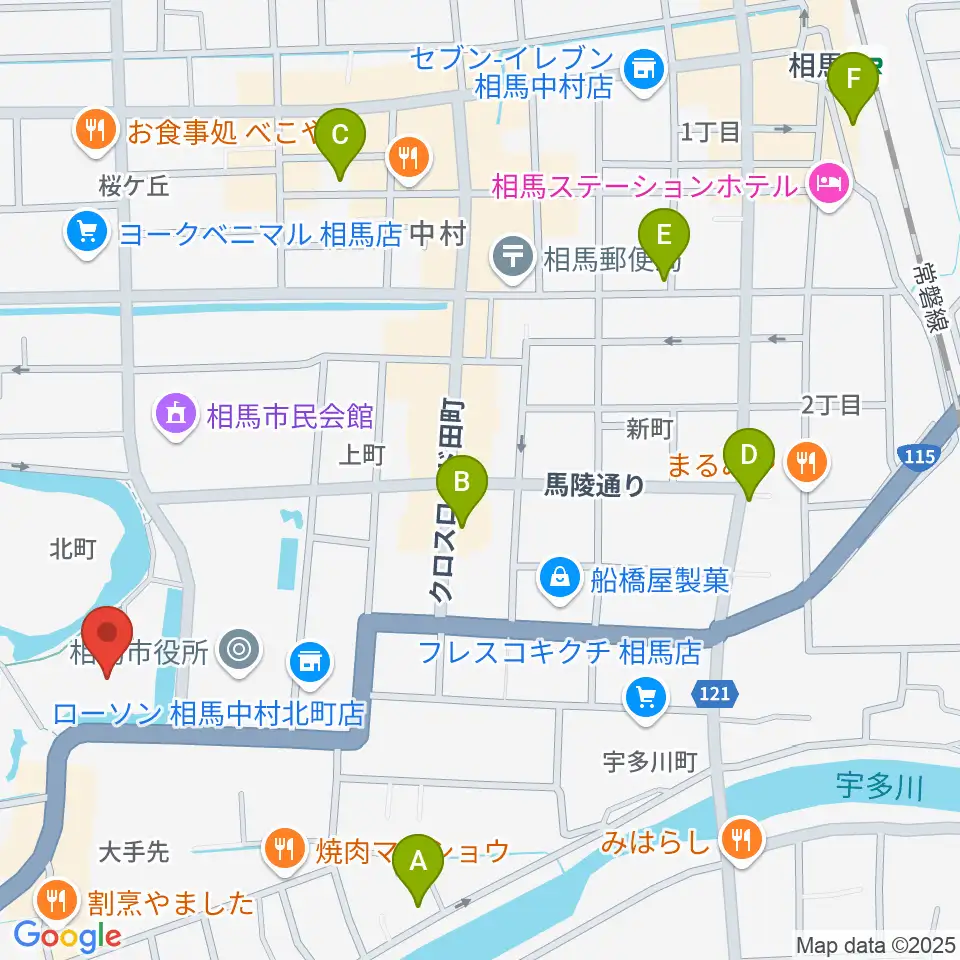 オアシス音楽センター(相馬センター)周辺のカフェ一覧地図