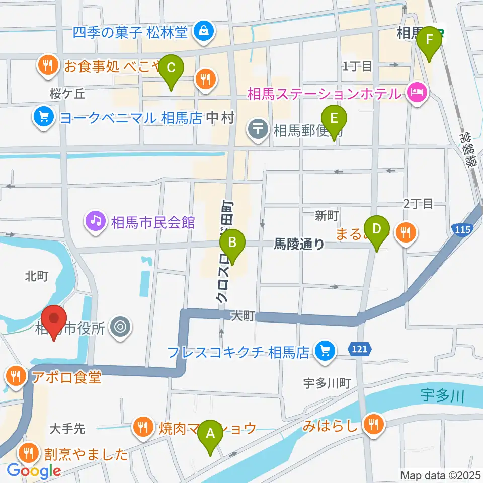 オアシス音楽センター(相馬センター)周辺のカフェ一覧地図