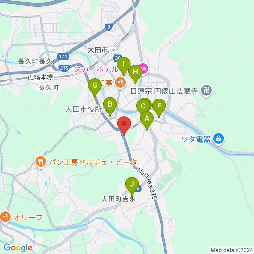 ナガイ音楽教室周辺のカフェ一覧地図