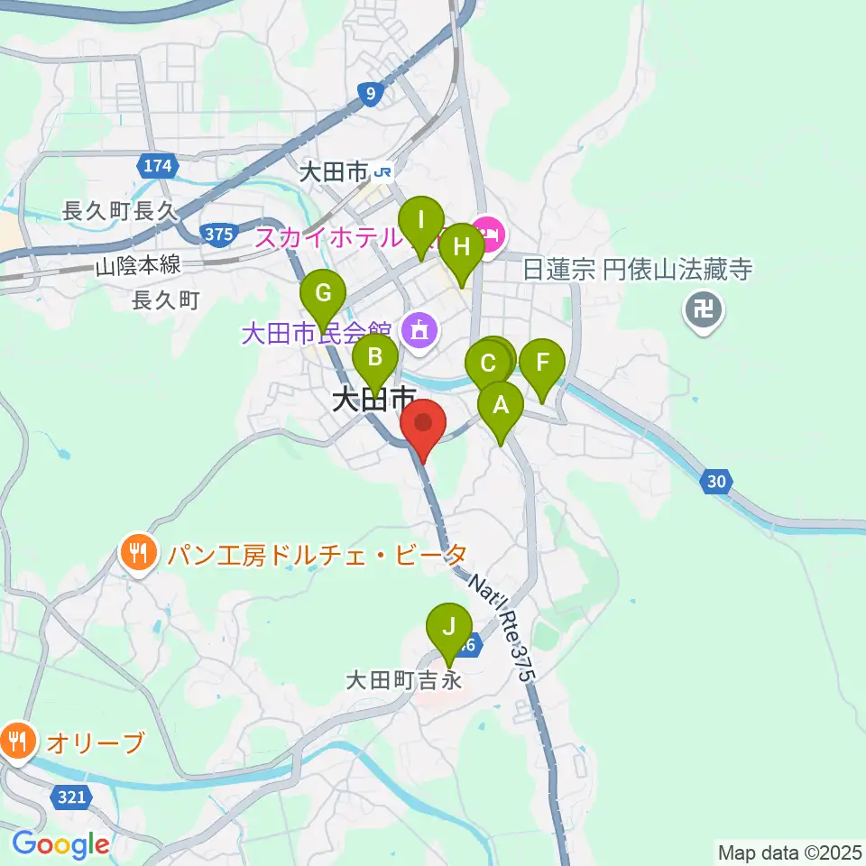 ナガイ音楽教室周辺のカフェ一覧地図