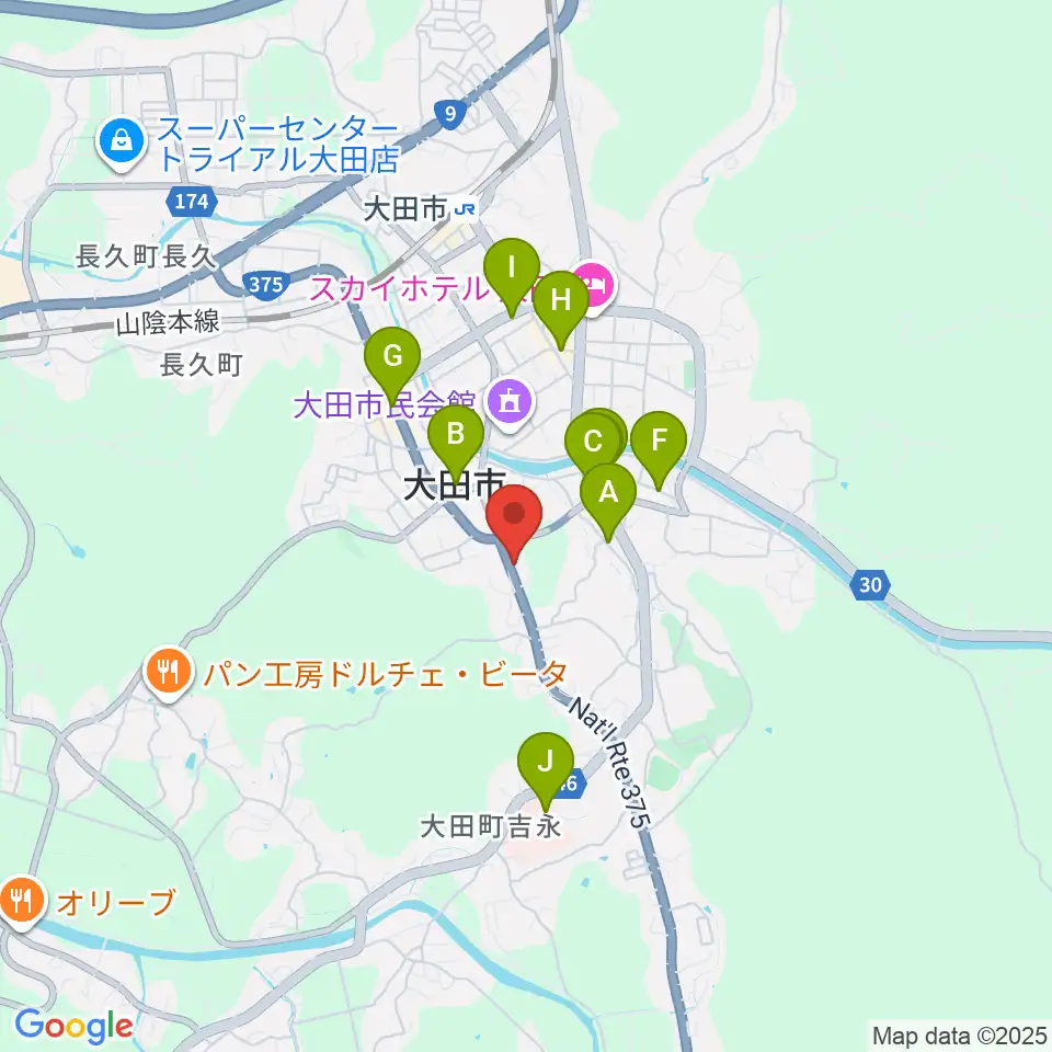 ナガイ音楽教室周辺のカフェ一覧地図