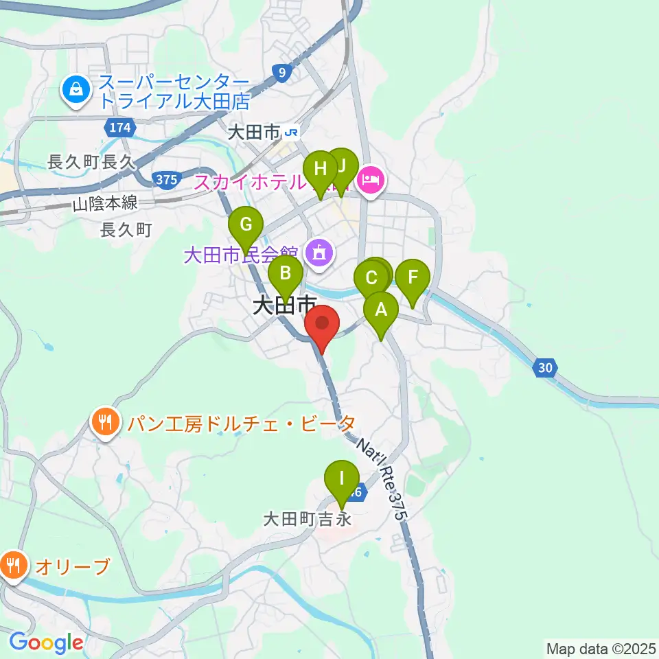 ナガイ音楽教室周辺のカフェ一覧地図