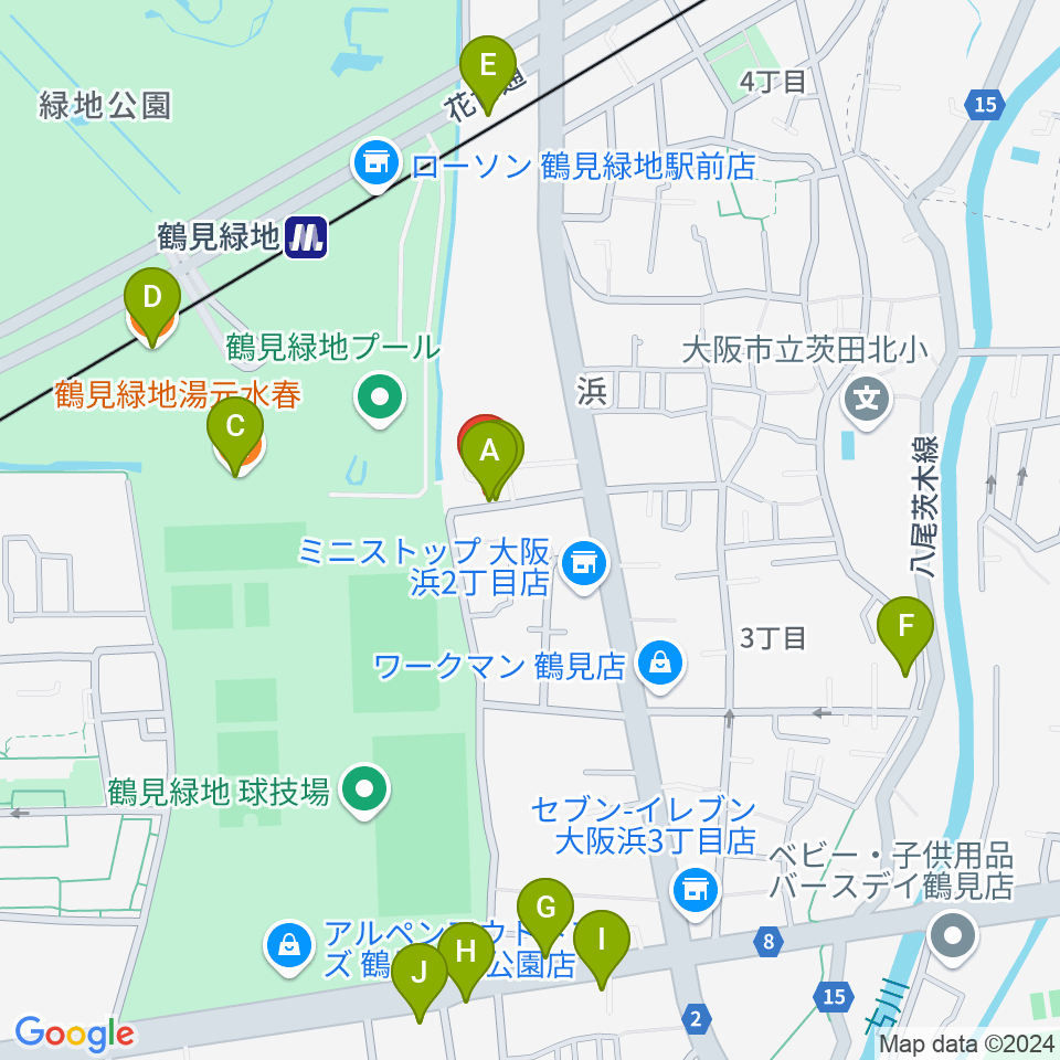 鶴見緑地NADGE STUDIO周辺のカフェ一覧地図