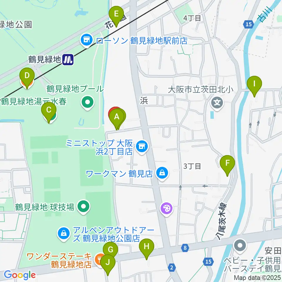鶴見緑地NADGE STUDIO周辺のカフェ一覧地図