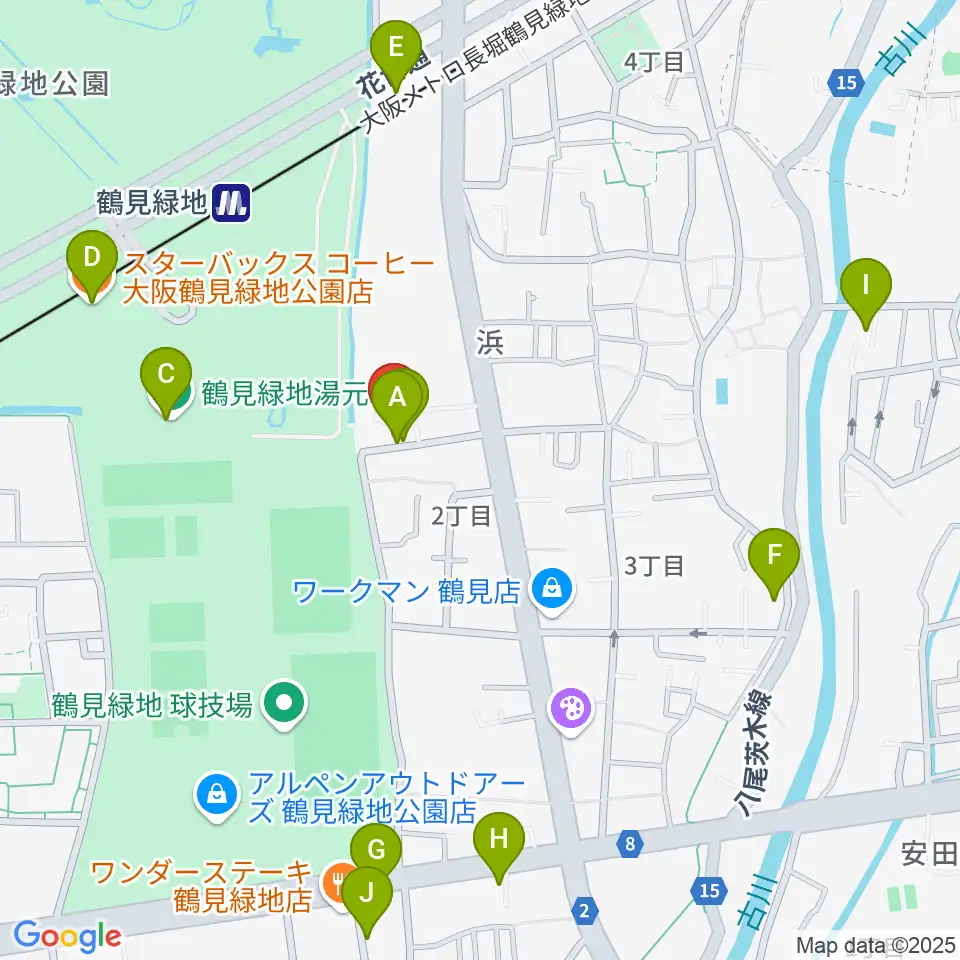 鶴見緑地NADGE STUDIO周辺のカフェ一覧地図