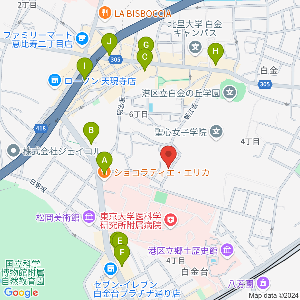 白金ドレミピアノ教室周辺のカフェ一覧地図