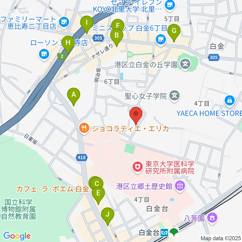白金ドレミピアノ教室周辺のカフェ一覧地図