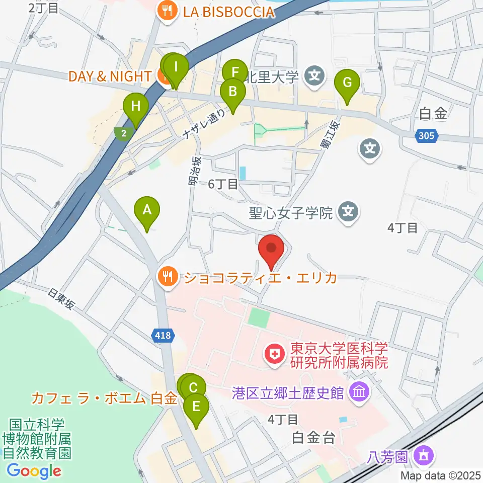 白金ドレミピアノ教室周辺のカフェ一覧地図