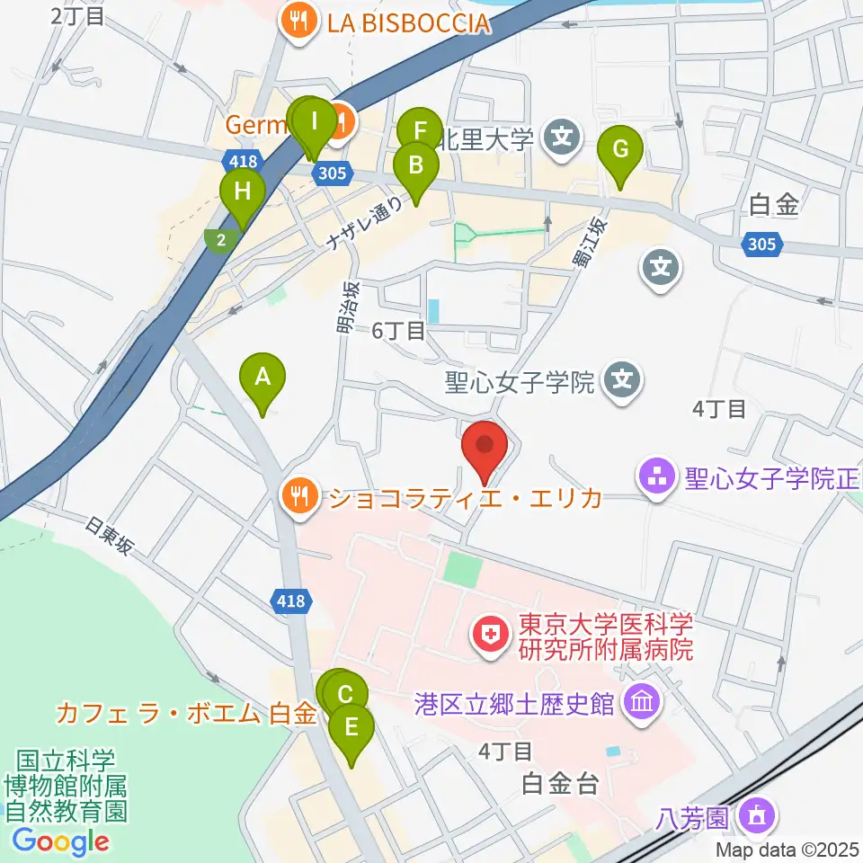 白金ドレミピアノ教室周辺のカフェ一覧地図