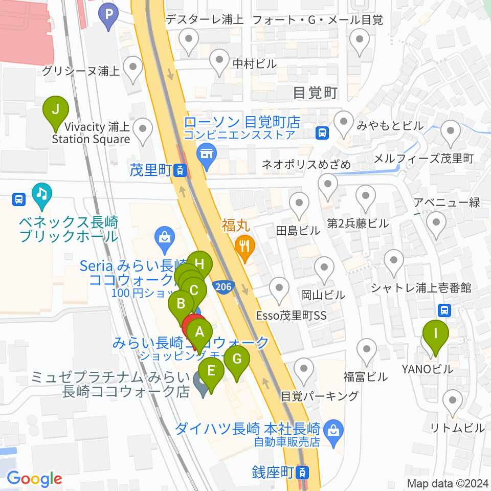 長崎ココウォークセンター ヤマハミュージック周辺のカフェ一覧地図
