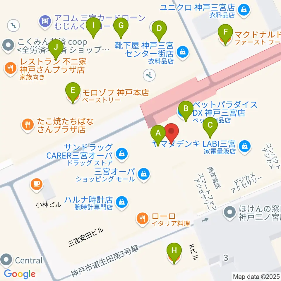 島村楽器 三宮オーパ店周辺のカフェ一覧地図