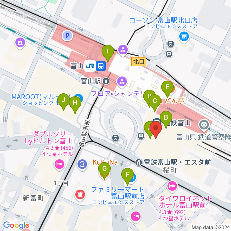 富山県民小劇場オルビス周辺のカフェ一覧地図