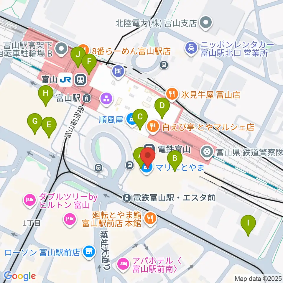 富山県民小劇場オルビス周辺のカフェ一覧地図