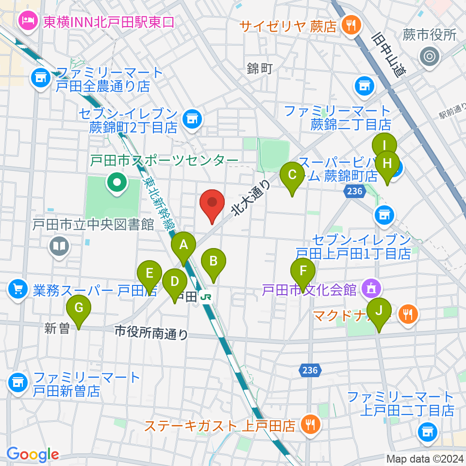 サクライ楽器ピアノアトリエ周辺のカフェ一覧地図