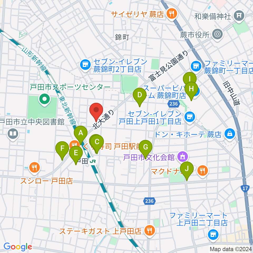 サクライ楽器ピアノアトリエ周辺のカフェ一覧地図