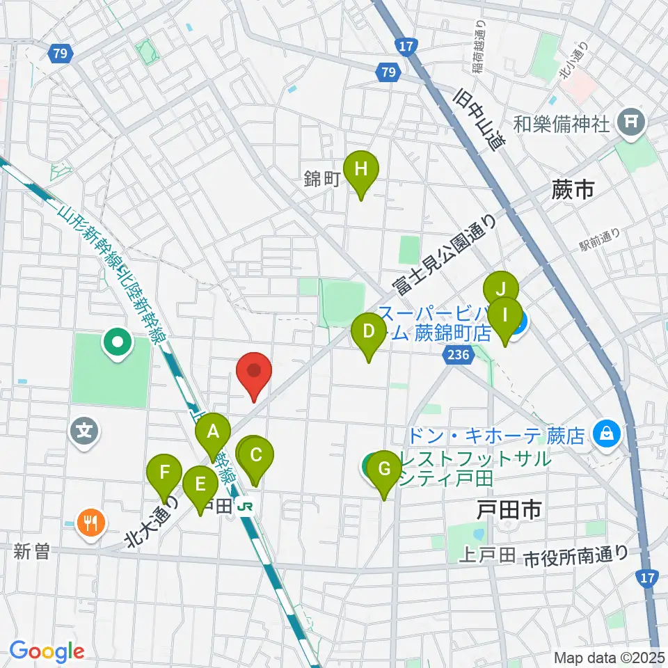 サクライ楽器ピアノアトリエ周辺のカフェ一覧地図