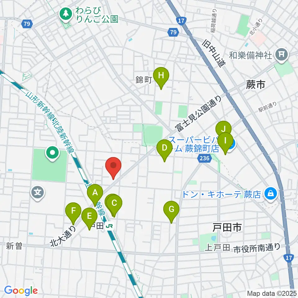 サクライ楽器ピアノアトリエ周辺のカフェ一覧地図