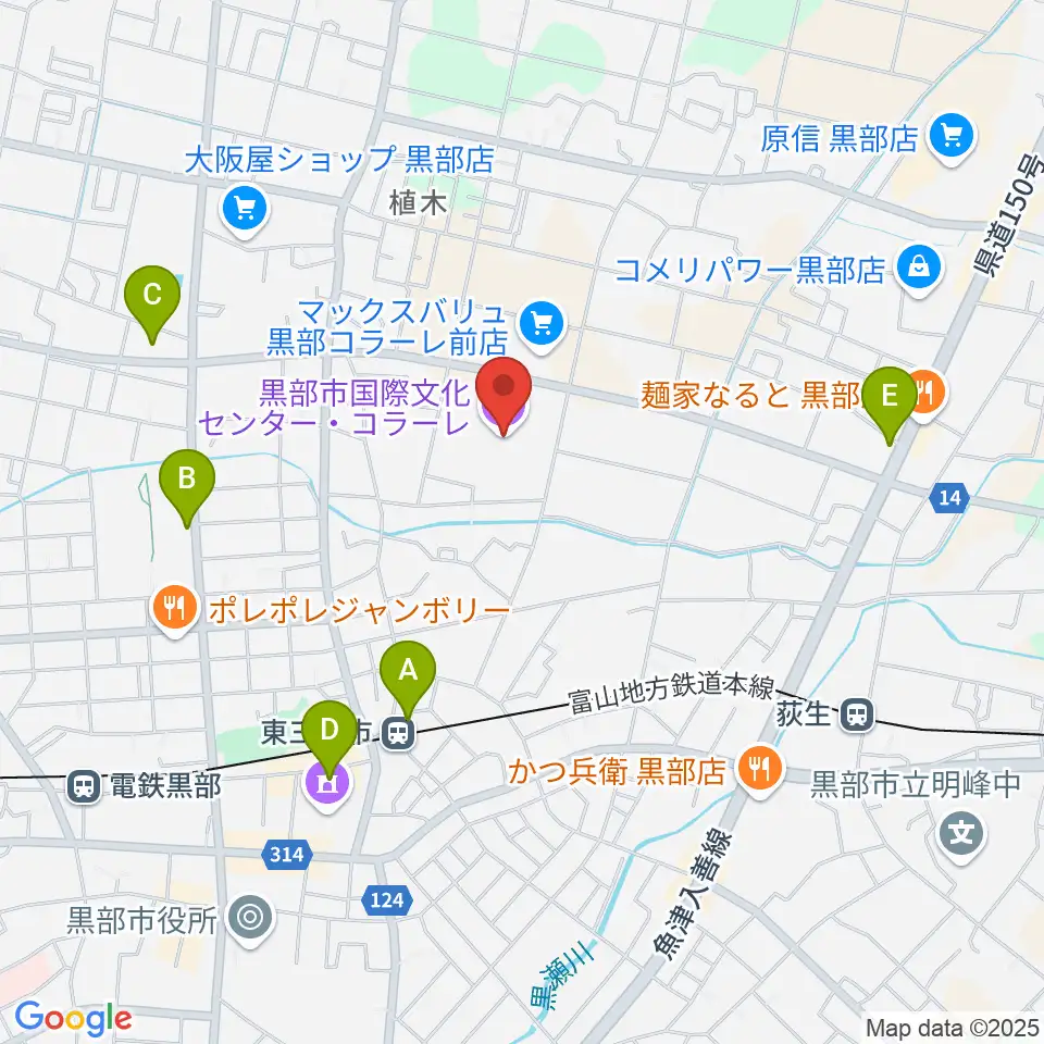 黒部市国際文化センター コラーレ周辺のカフェ一覧地図
