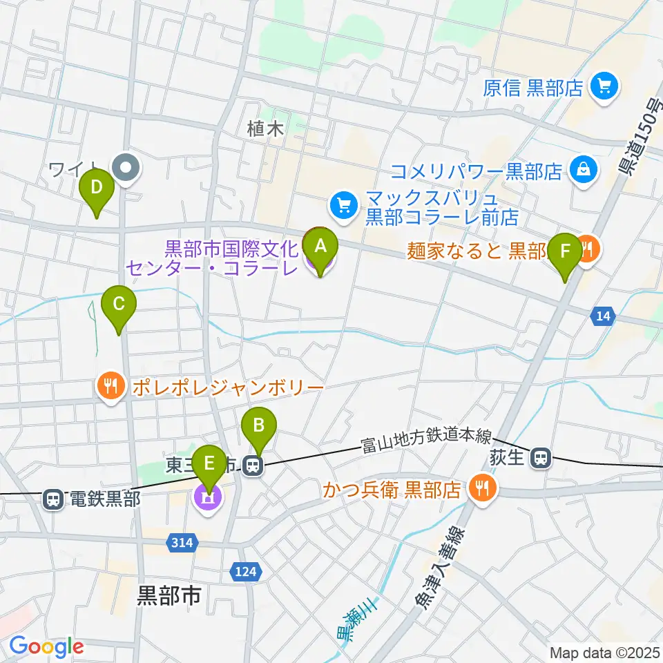 黒部市国際文化センター コラーレ周辺のカフェ一覧地図