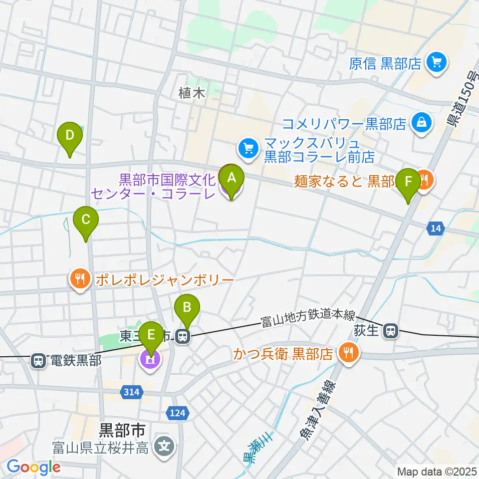 黒部市国際文化センター コラーレ周辺のカフェ一覧地図