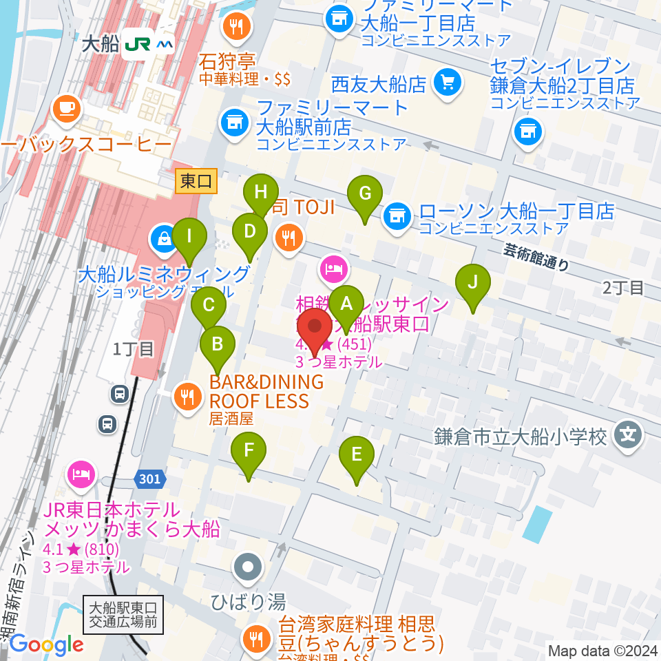 大船ハニービー周辺のカフェ一覧地図