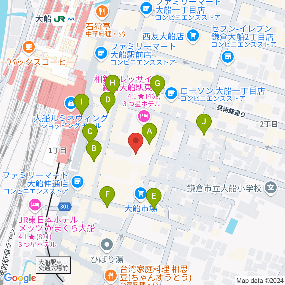 大船ハニービー周辺のカフェ一覧地図