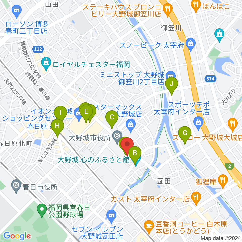 大野城まどかぴあ周辺のカフェ一覧地図