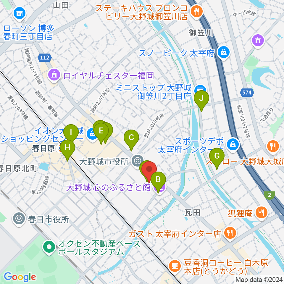 大野城まどかぴあ周辺のカフェ一覧地図