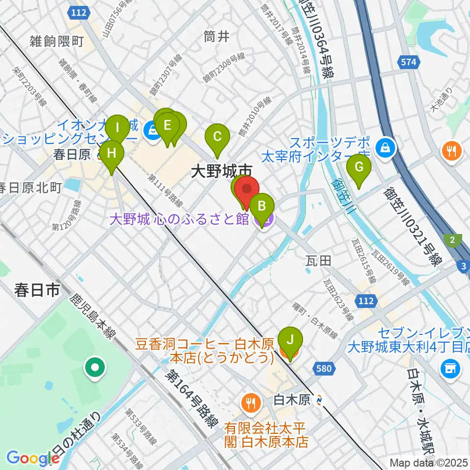 大野城まどかぴあ周辺のカフェ一覧地図