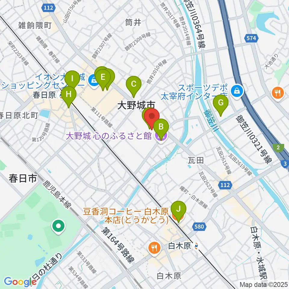 大野城まどかぴあ周辺のカフェ一覧地図