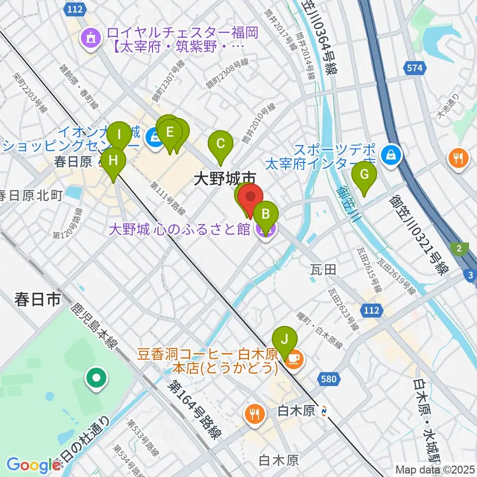 大野城まどかぴあ周辺のカフェ一覧地図