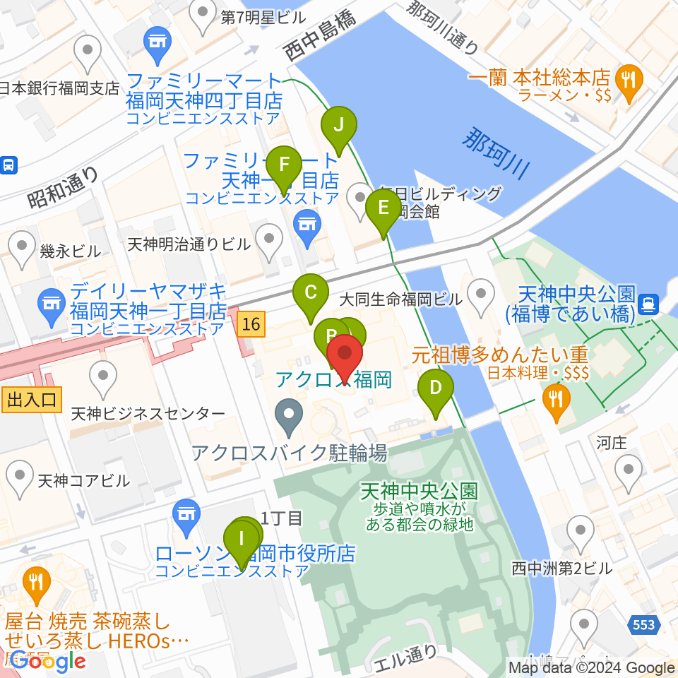 ヤマハミュージック 福岡店周辺のカフェ一覧地図