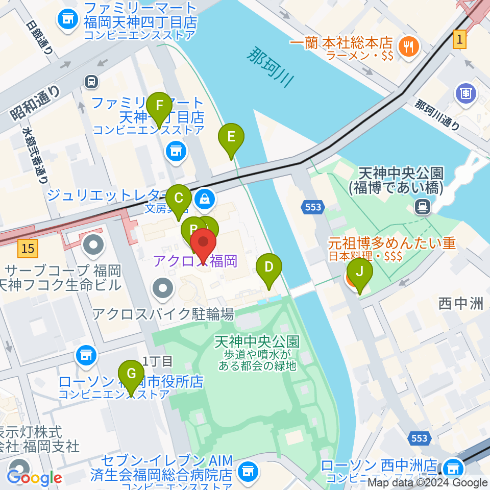 ヤマハミュージック 福岡店周辺のカフェ一覧地図