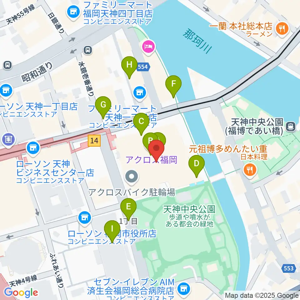 ヤマハミュージック 福岡店周辺のカフェ一覧地図