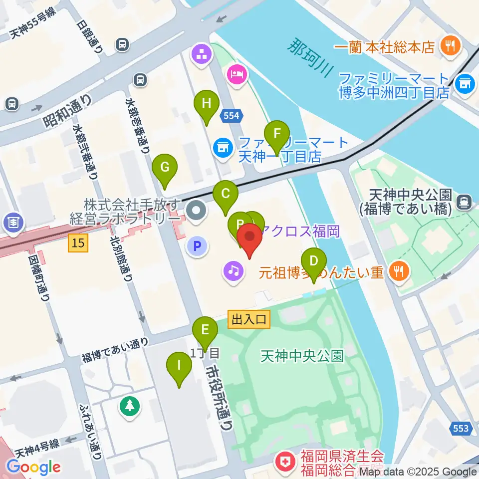 ヤマハミュージック 福岡店周辺のカフェ一覧地図