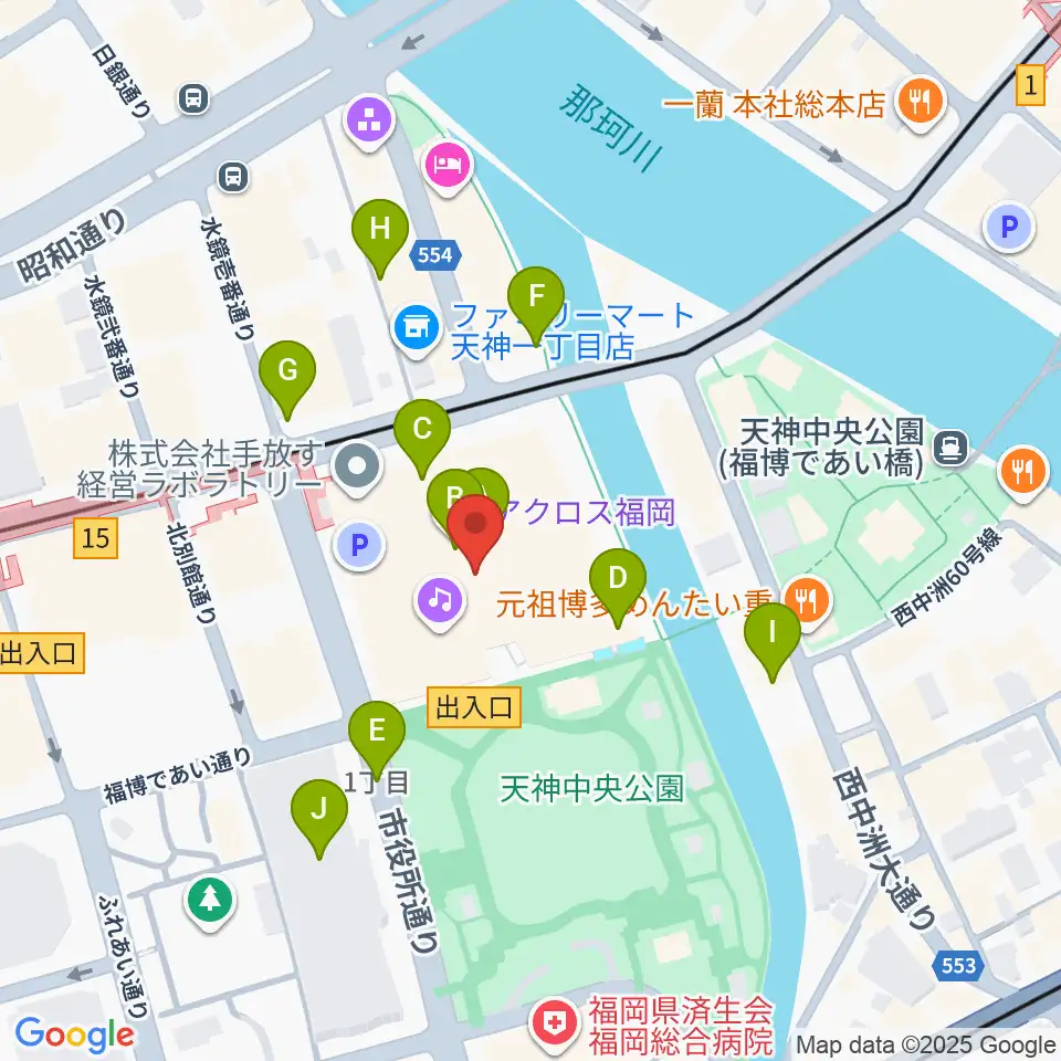 ヤマハミュージック 福岡店周辺のカフェ一覧地図