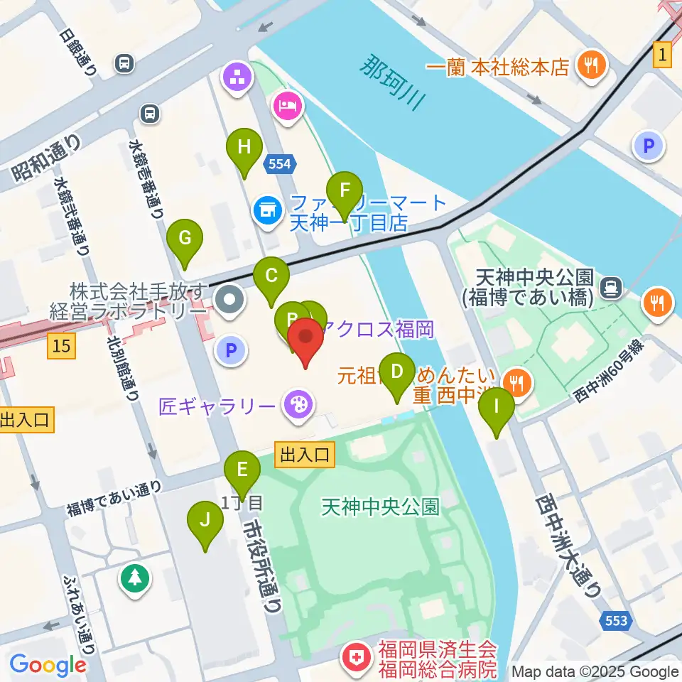 ヤマハミュージック 福岡店周辺のカフェ一覧地図