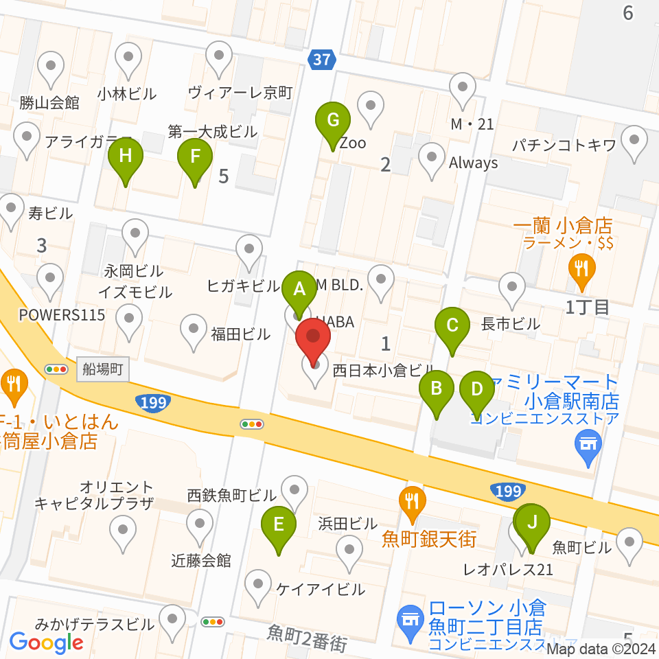 ミュージックストアナガト小倉店周辺のカフェ一覧地図