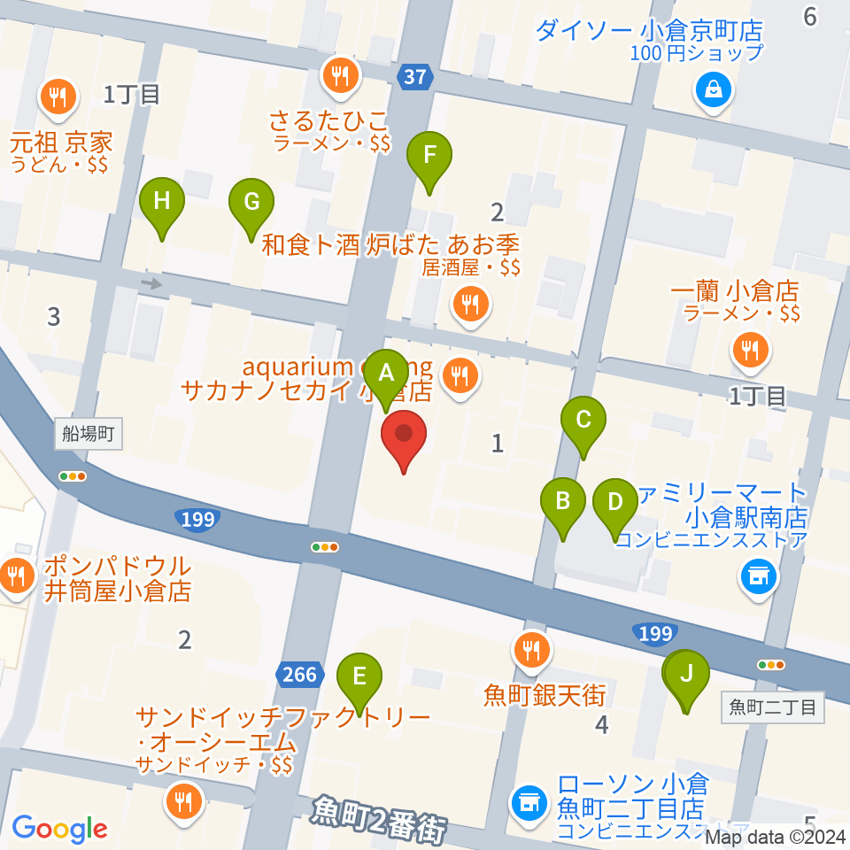 ミュージックストアナガト小倉店周辺のカフェ一覧地図