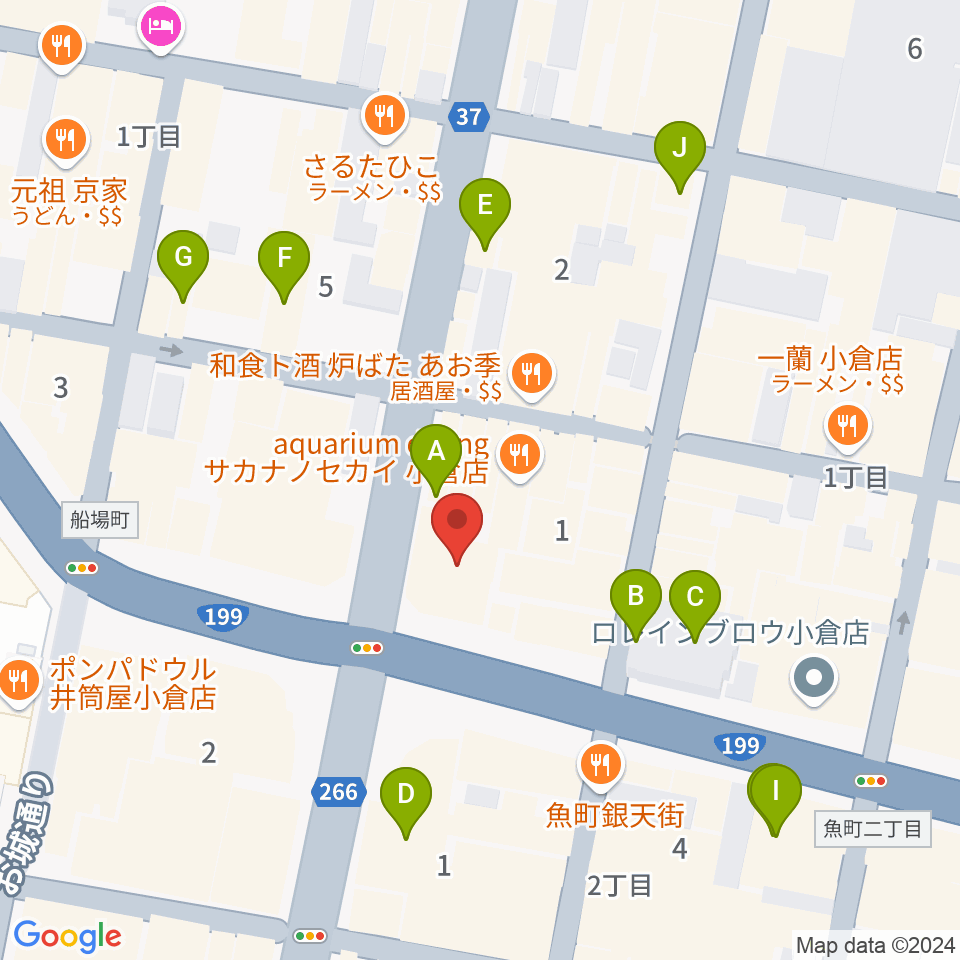 ミュージックストアナガト小倉店周辺のカフェ一覧地図