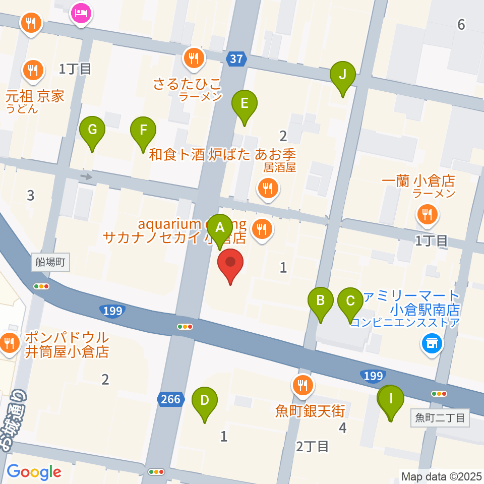 ミュージックストアナガト小倉店周辺のカフェ一覧地図