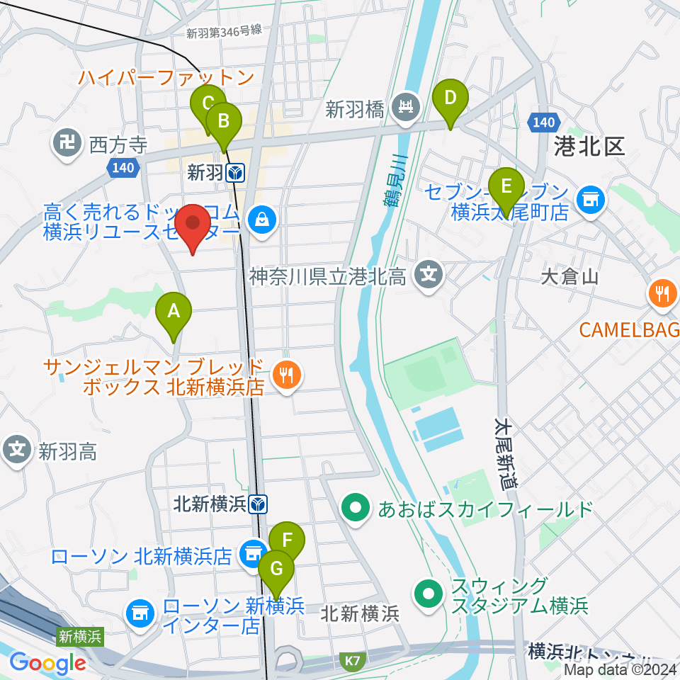 ヤマハピアノサービス横浜センター周辺のカフェ一覧地図