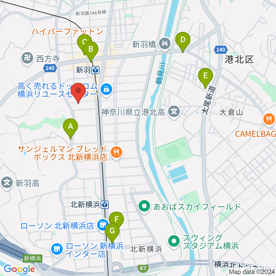 ヤマハピアノサービス横浜センター周辺のカフェ一覧地図