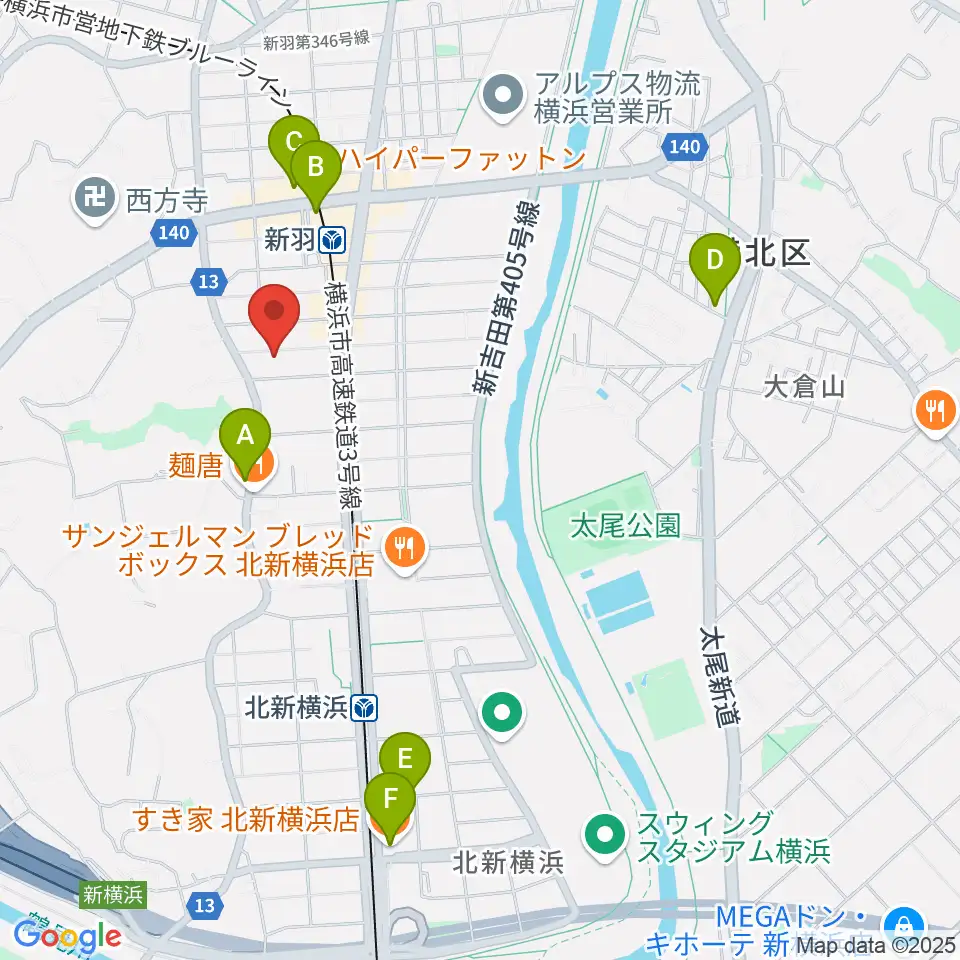 ヤマハピアノサービス横浜センター周辺のカフェ一覧地図