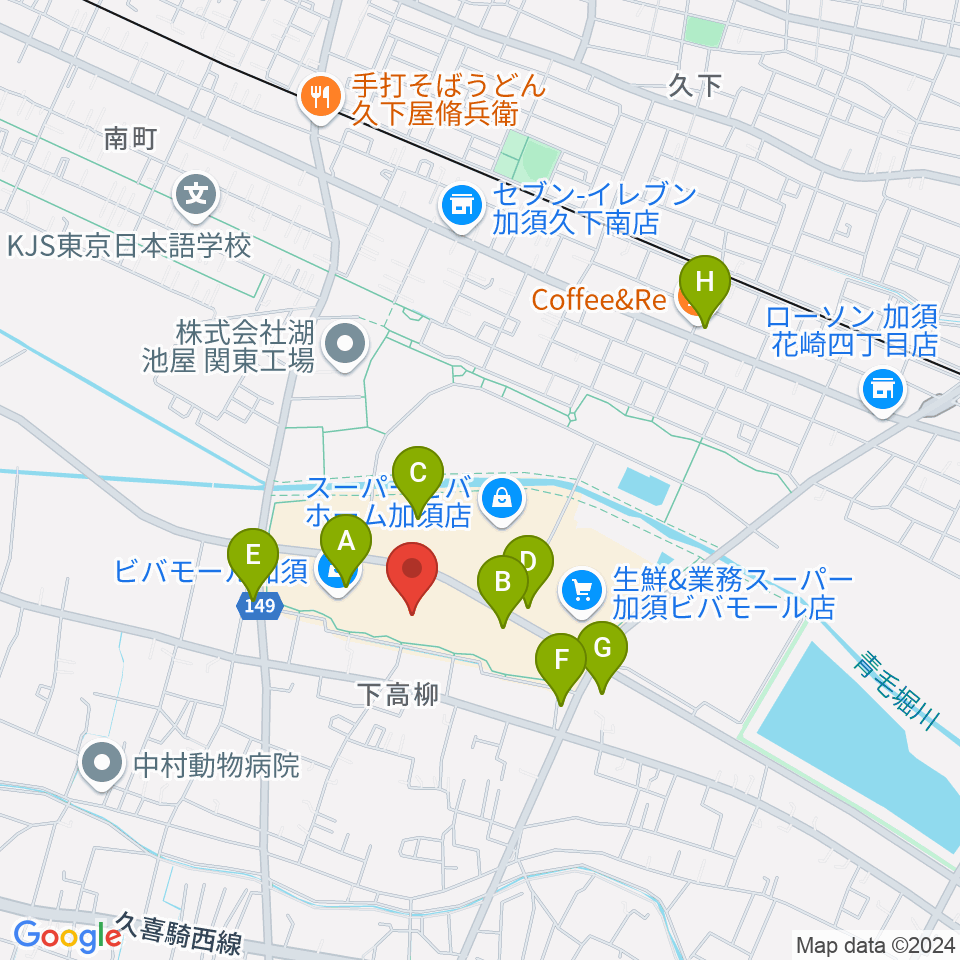 昭和楽器 ビバモール加須センター周辺のカフェ一覧地図