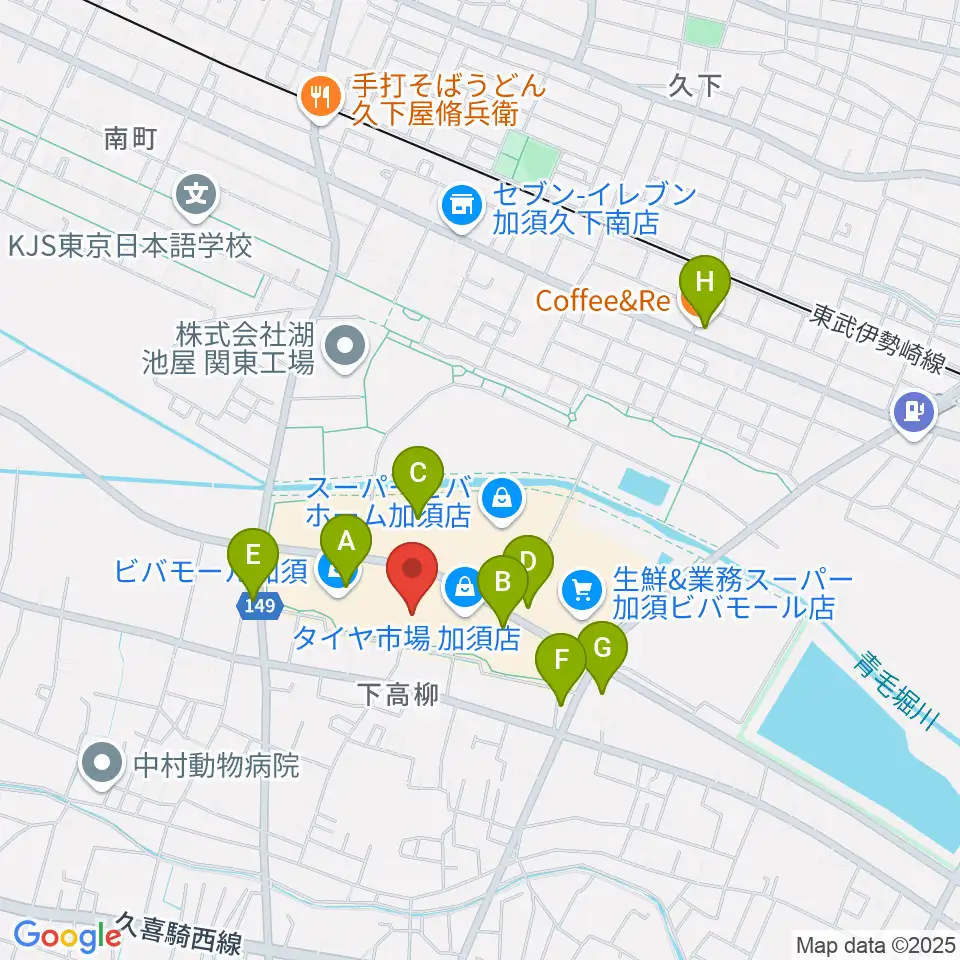 昭和楽器 ビバモール加須センター周辺のカフェ一覧地図