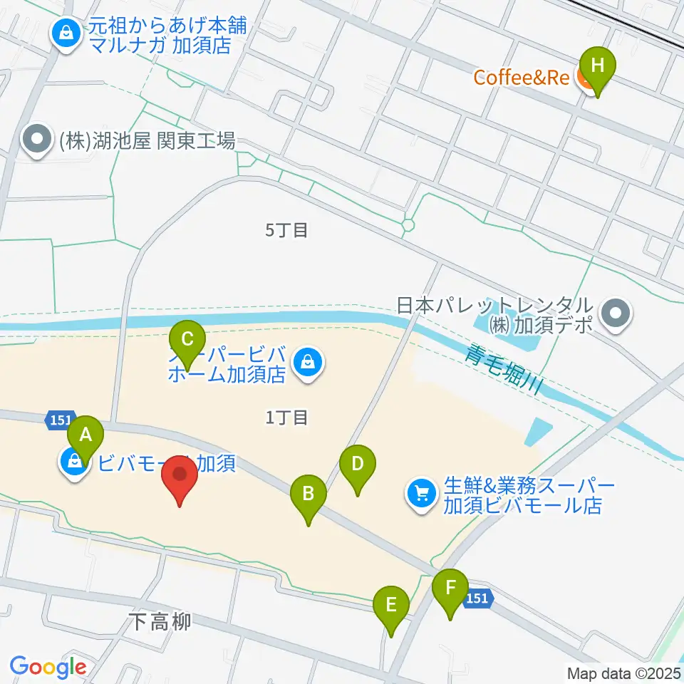 昭和楽器 ビバモール加須センター周辺のカフェ一覧地図