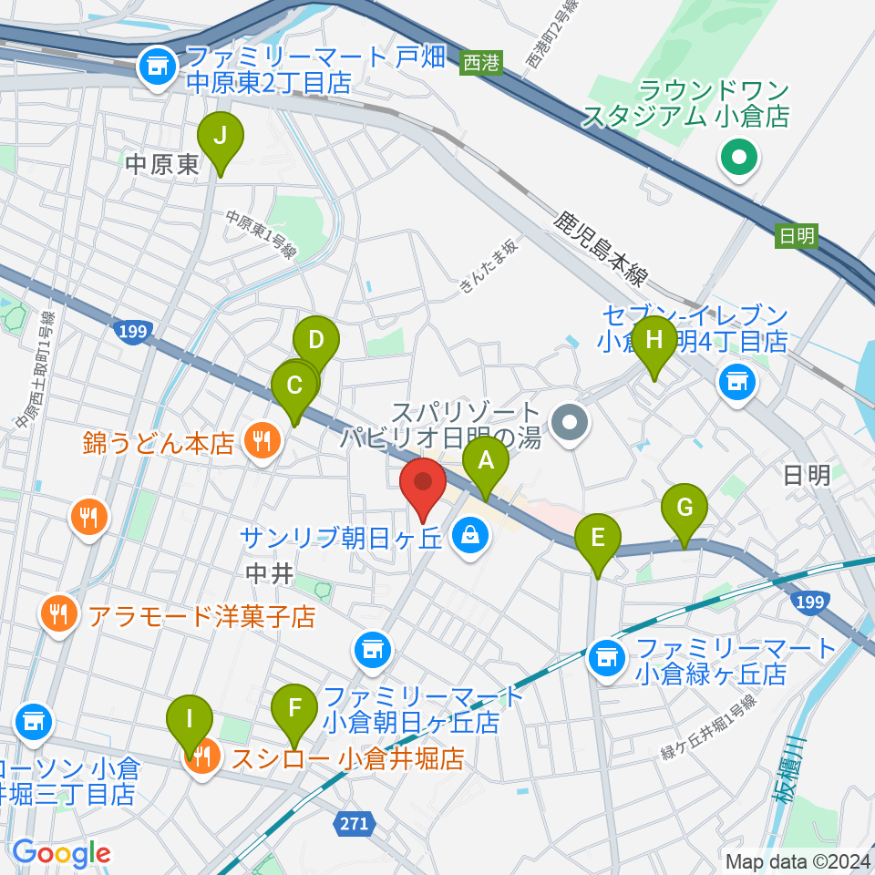 マメット音楽教室周辺のカフェ一覧地図