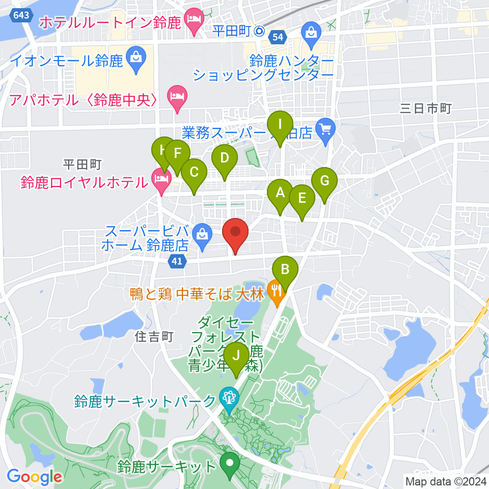 鈴鹿 VOICE HALL周辺のカフェ一覧地図